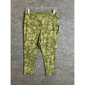 Terra & Sky Womens Tropical Floral Printed Capri Leggings Size 0X Green New
